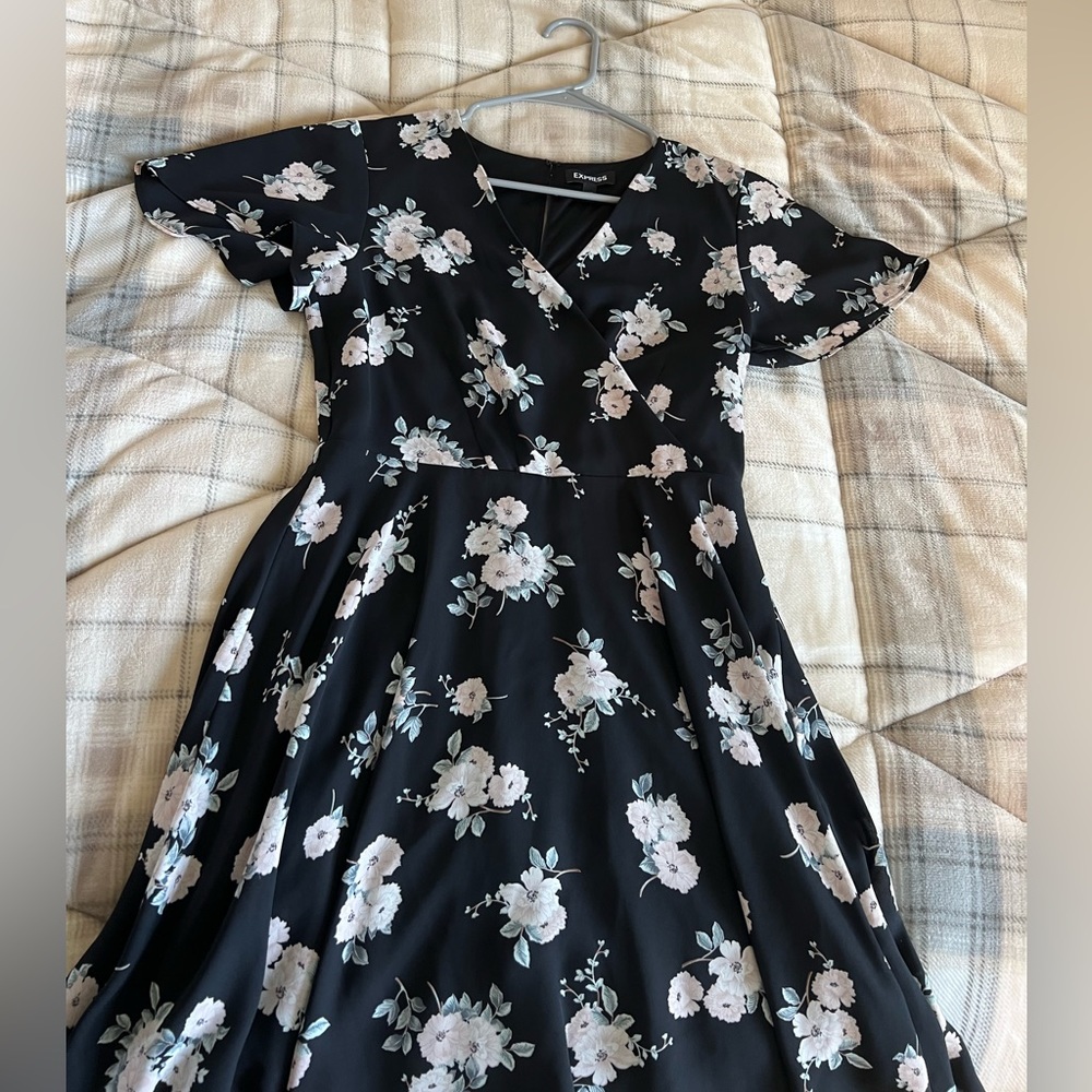 Flattering black floral dress from Express